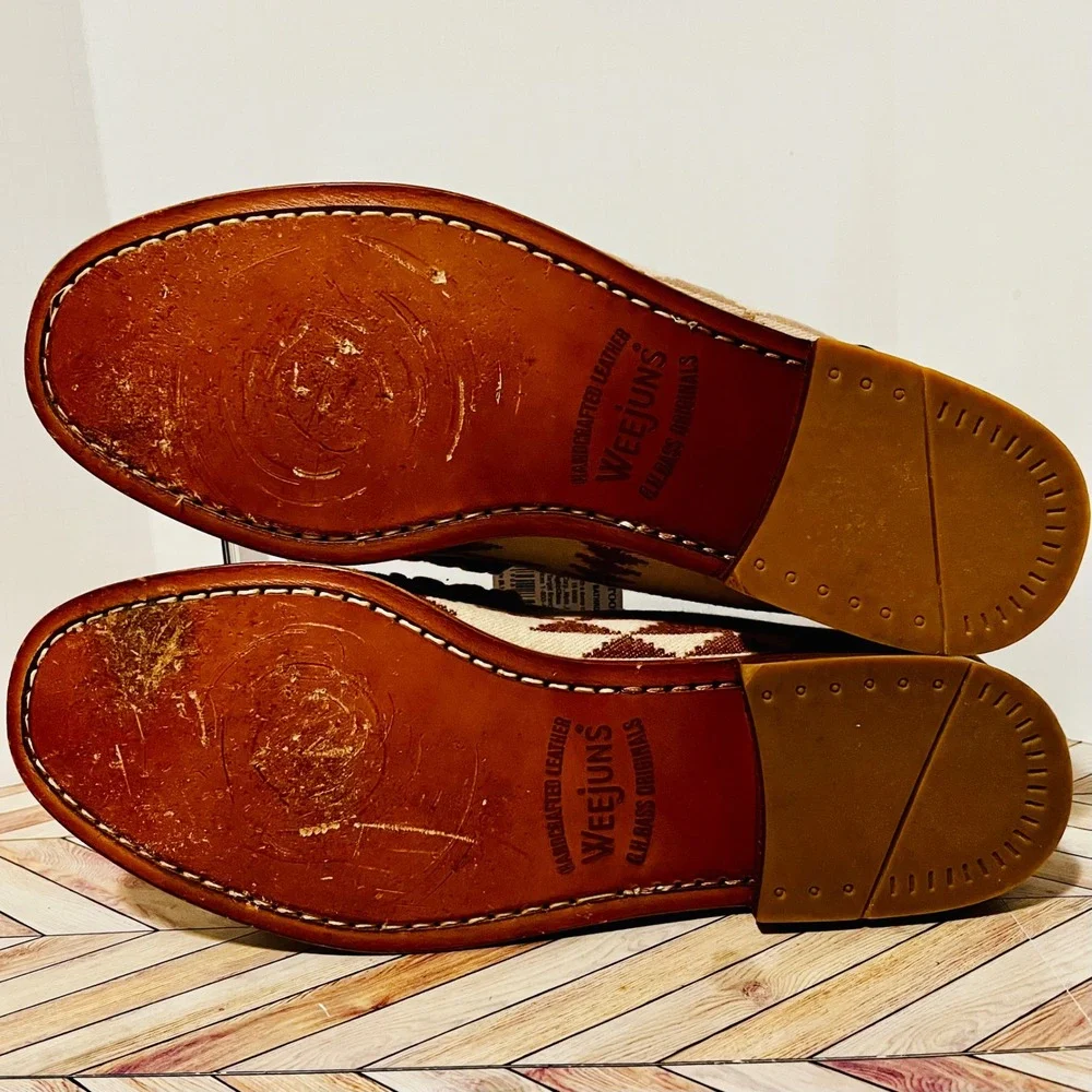 GH Bass Weejuns Larson Flannel Loafers Men 9 D Tan Brown Southwest Aztec Preppy